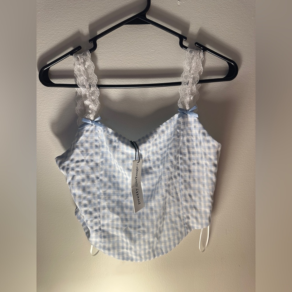 Pretty Garbage White and Blue Gingham Top